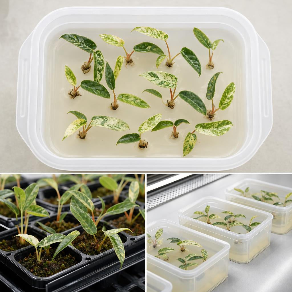 Philodendron billietiae 'Variegata' - tissue culture seedling scene 1