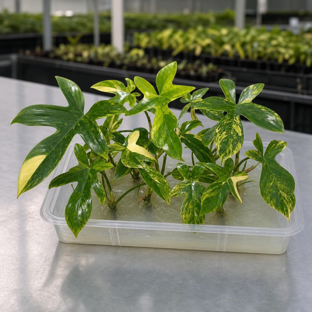 Philodendron 'Florida' 'Variegata' - tissue culture seedling scene 1