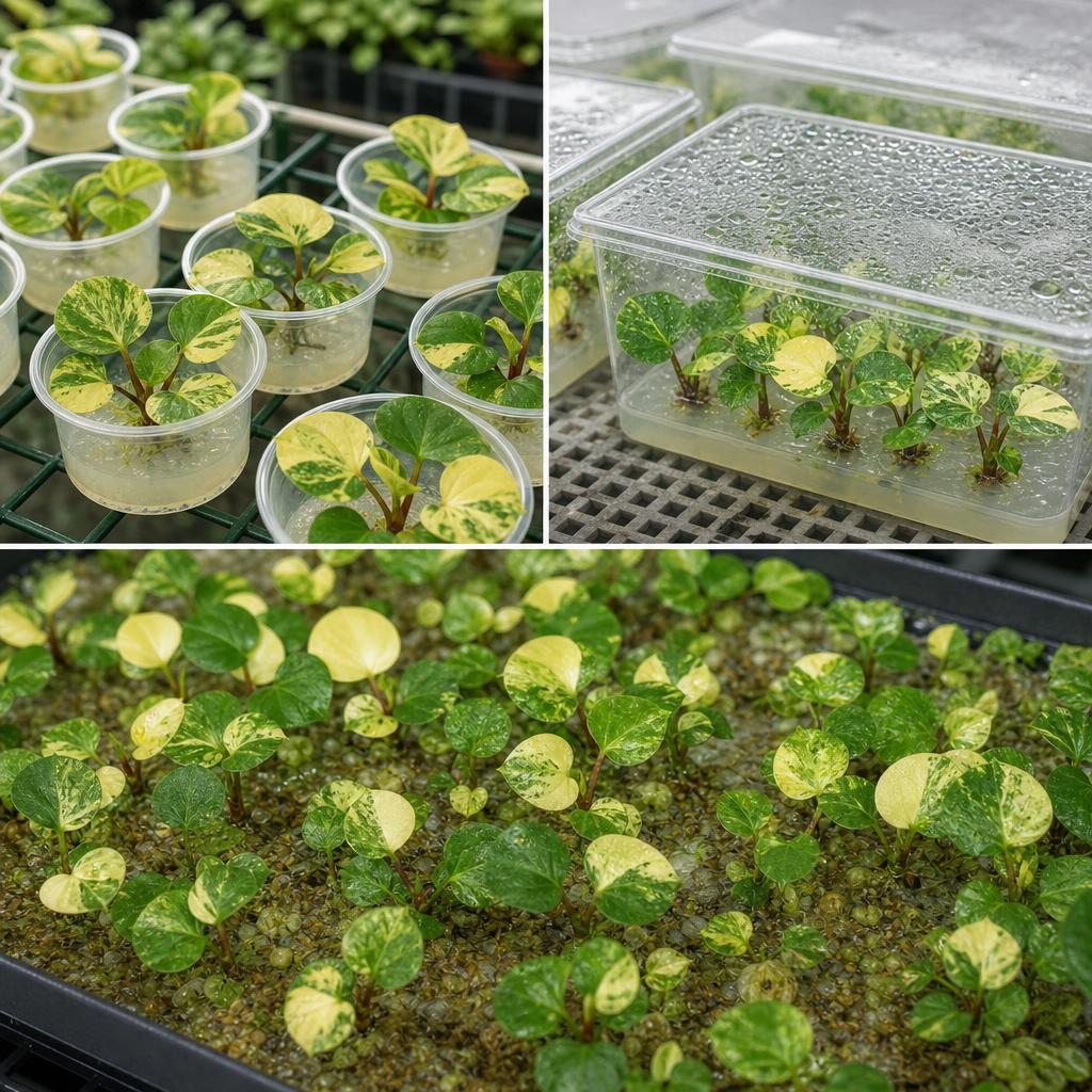 Homalomena rubescens 'Variegata' - tissue culture seedling scene 1