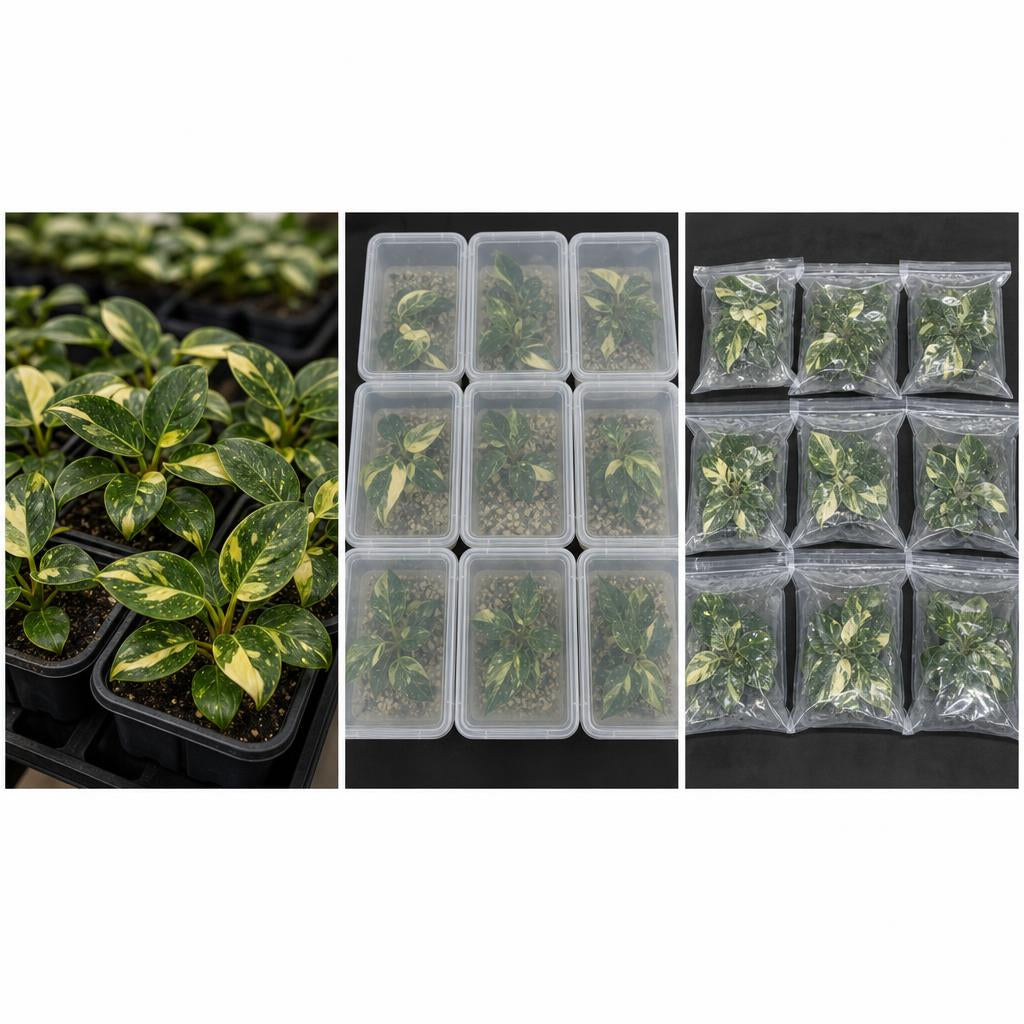 Philodendron 'Green Congo' 'Variegata' - tissue culture seedling scene 2