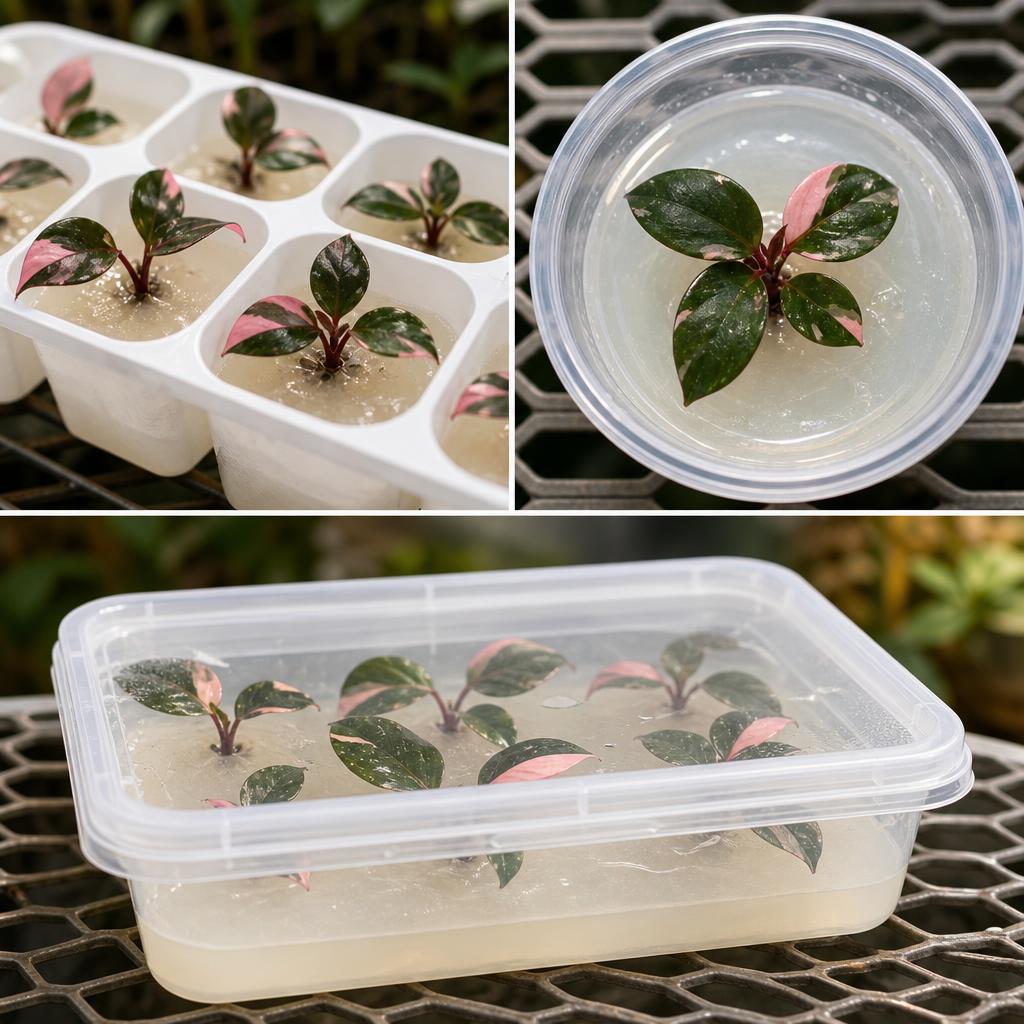 Philodendron erubescens 'Pink Princess' - tissue culture seedling scene 1
