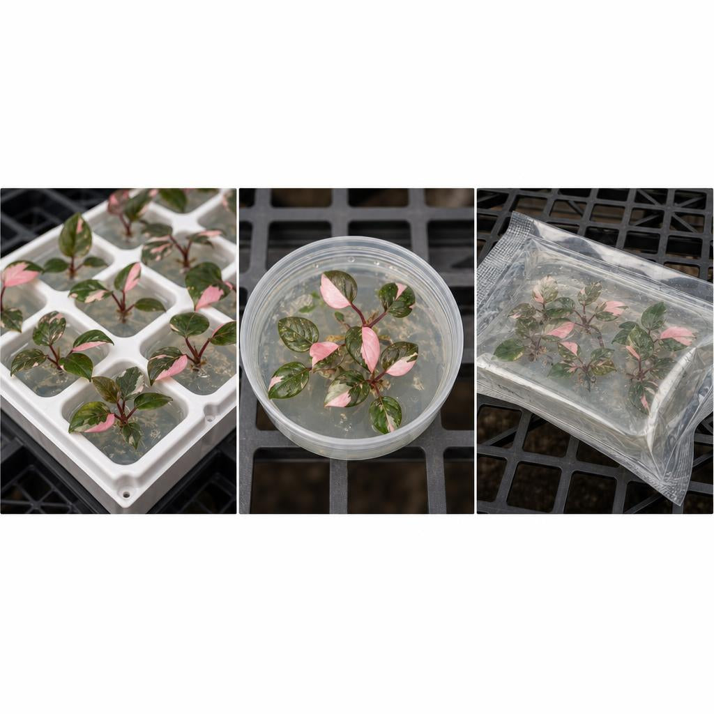 Philodendron erubescens 'Pink Princess' - tissue culture seedling scene 2