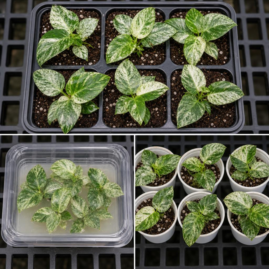 Philodendron giganteum 'Blizzard' 'Variegata' - tissue culture seedling scene 1