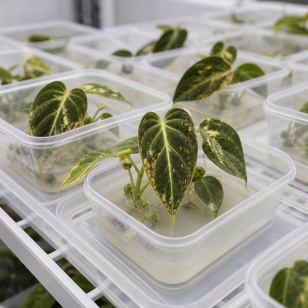 Philodendron melanochrysum 'Variegata' - tissue culture seedling scene 1