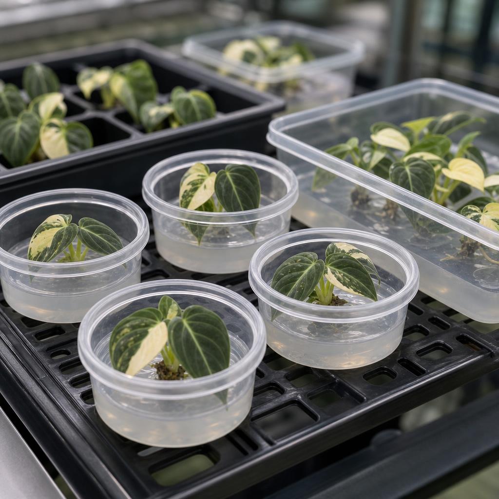 Philodendron melanochrysum 'Variegata' - tissue culture seedling scene 2