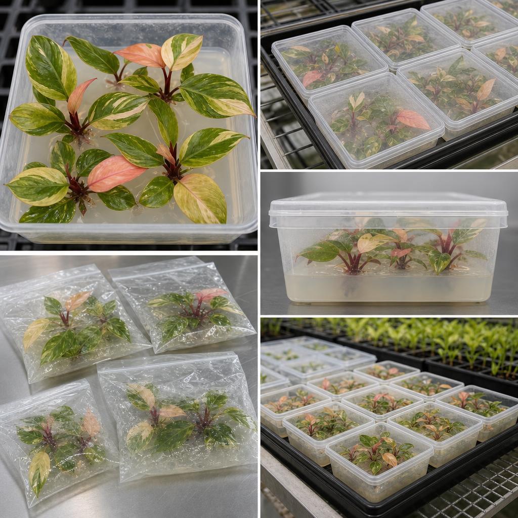Philodendron 'Red Congo' 'Variegata' - tissue culture seedling scene 1
