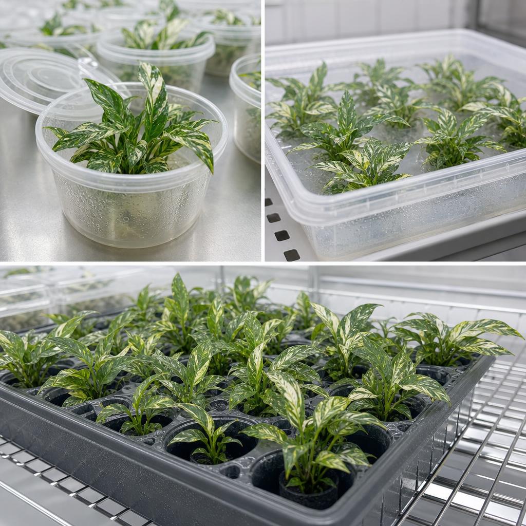 Spathiphyllum floribundum 'Sensation' 'Variegata' - tissue culture seedling scene 3