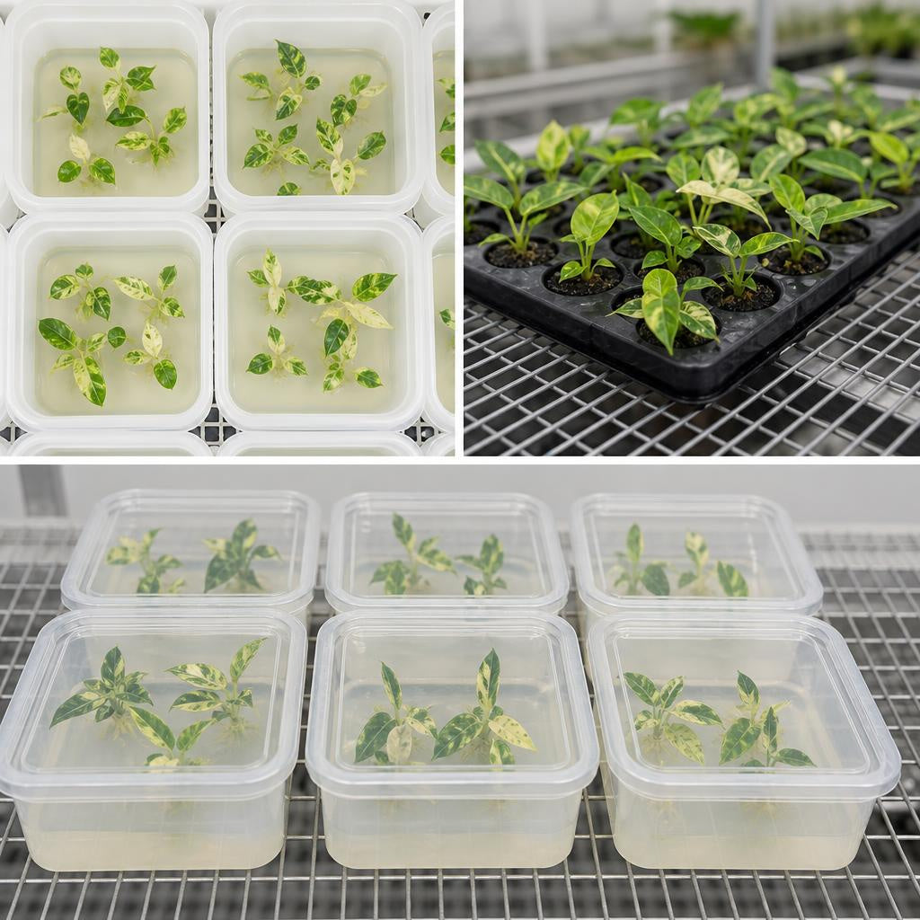 Philodendron billietiae 'Variegata' - tissue culture seedling scene 2