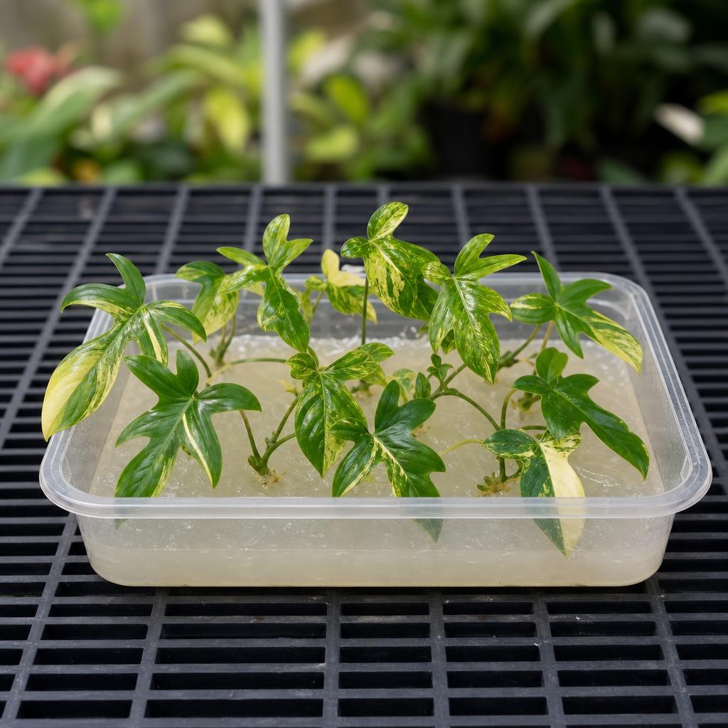 Philodendron 'Florida' 'Variegata' - tissue culture seedling scene 2