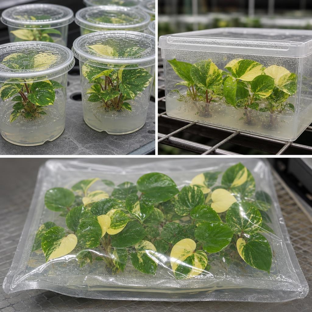 Homalomena rubescens 'Variegata' - tissue culture seedling scene 2