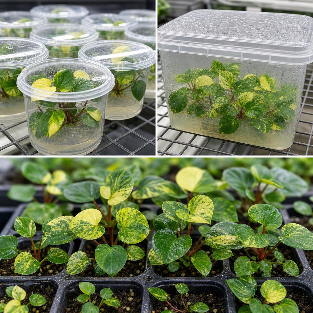 Homalomena rubescens 'Variegata' - tissue culture seedling scene 3
