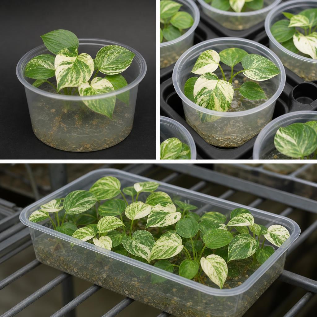 Homalomena rubescens 'Variegata' - tissue culture seedling scene 1