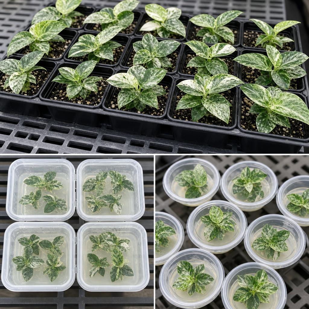 Philodendron giganteum 'Blizzard' 'Variegata' - tissue culture seedling scene 2