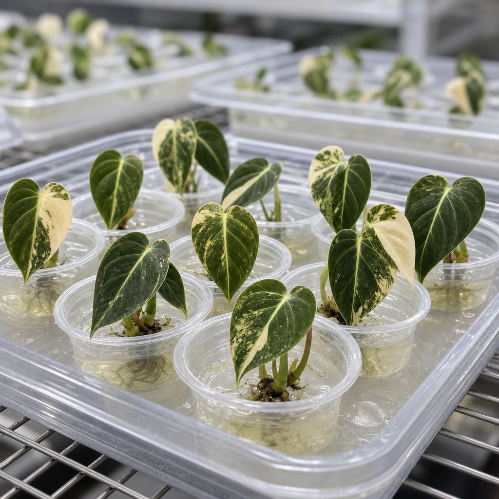Philodendron melanochrysum 'Variegata' - tissue culture seedling scene 3